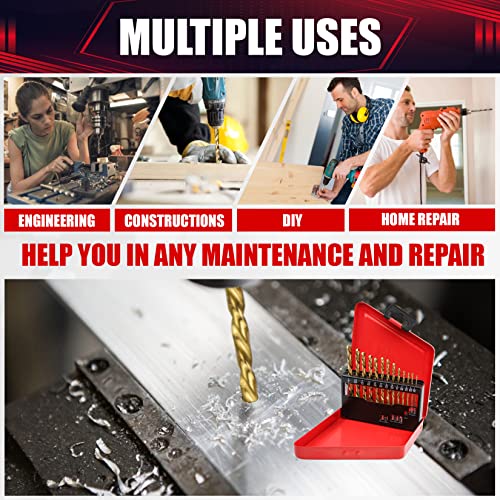 Wesleydrill Left Hand Drill Bit Set 13Pcs 1/16"-1/4" Titanium Twist Reverse Drill Bits Fit For Cutting Metal, Cast Iron, Hard Plastics And Wood, And Are Also Available For Softer Materials #TOP5