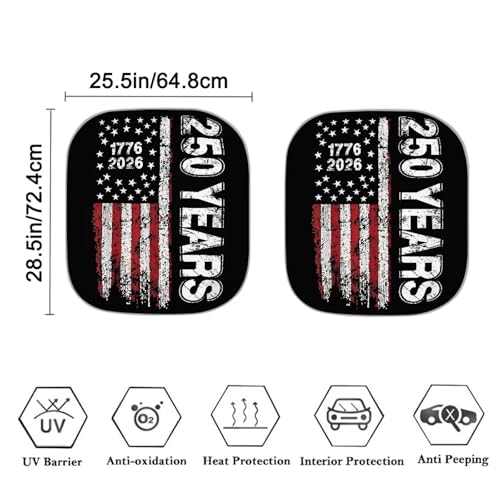 Image of Windshield Sun Shade Foldable 2pcs 250 Years Anniversary 1776 2026 Car Front Window Sunshade Sun Visor for Heat and UV Protection Car Interior Accessories - 28.5 x 25.5 inches