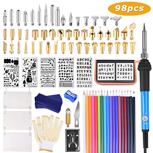 ETEPON Pirograbador Manualidades 98 Piezas, Kit Pirograbador de Madera 60W 200~450? para Tallado Grabado Soldadura EP8500