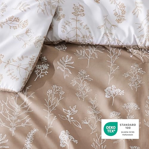 Image of Bedsure Queen Comforter Set - Light Taupe Bed Set, 3 Pieces Cute Floral Bedding, 1 Soft Reversible Botanical Flowers Comforter and 2 Pillow Shams
