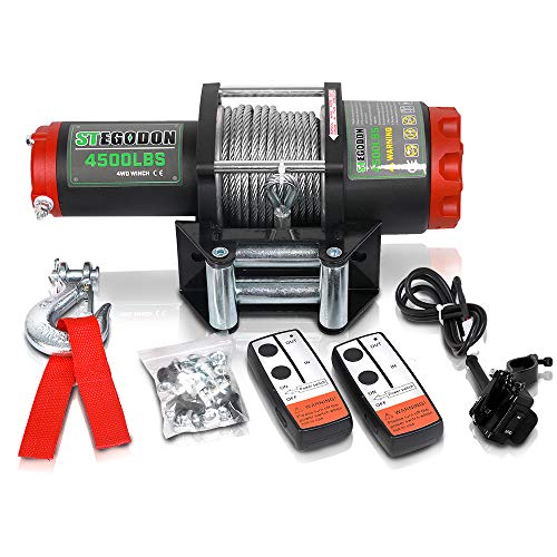 STEGODON 4500 lb. Load Capacity Electric Winch,12V Steel Cable Winch with Wireless Handheld