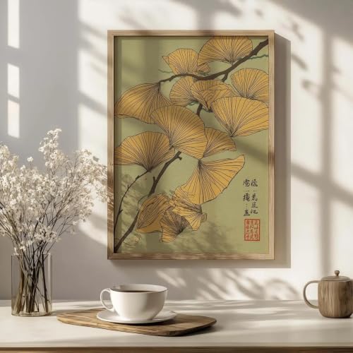 Lámina de ginkgo japonés de 60x80cm en lienzo botánico vintage para pared sin marco 2