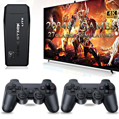 2026 Retro Gaming Console, 20,000+ Retro Game Stick, 27 Emulators, 4K HD TV Gaming Stick, Built-in Classic Video Games, Plug & Play Game Console for TV with 2 Wireless Controllers