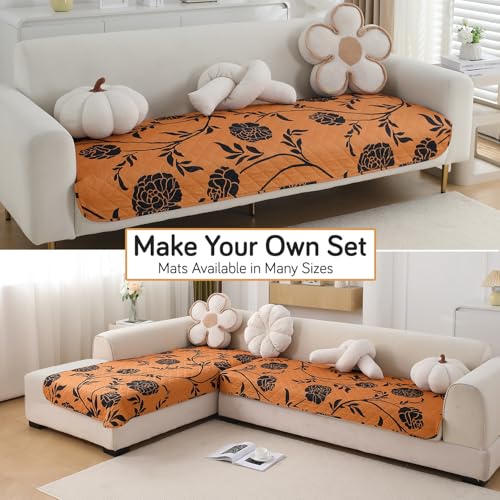 Image of HOKIPO 'Elira Series' Water Repellent + Waterproof Quilted Sofa Mats | Make Your Own Sofa Cover Set | Length 70cm - Copper Brown Floral (AR-5242-C8)