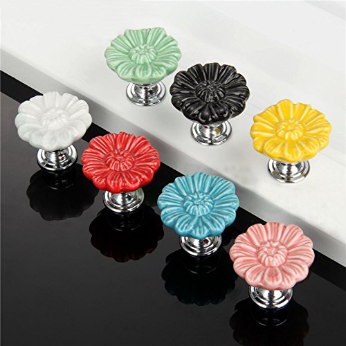 6pcs Creative Flower Design Ceramic Pull Handle Kitchen Cabinet Knobs Showcase Door Handle,Drawer Dresser Pull Handle Girl's Room Furniture Decoration