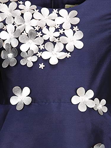 Image of A Little Fable Girl's Polyester Blend Fit and Flare Dress Knee Length (ALFgdr4922118 Navy Blue 7 8 Years)