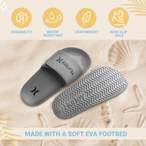 Image of Hurley Kids NAIA Slides Adjustable Strap Slip-On Sandals Indoor and Outdoor EVA Footbed Shower Slides for Girls and Boys