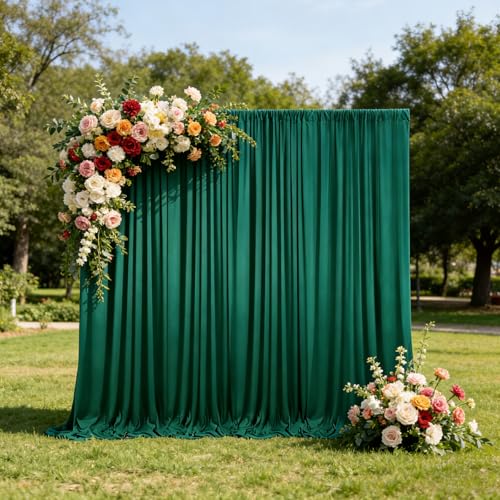Image of 10ft x 10ft Green Backdrop Curtains for Parties, Polyester Fabric Backdrop Drapes with Rod Pockets for Weddings, Birthday, Halloween, Photography, Christmas Party Background Curtain, 2 Panels
