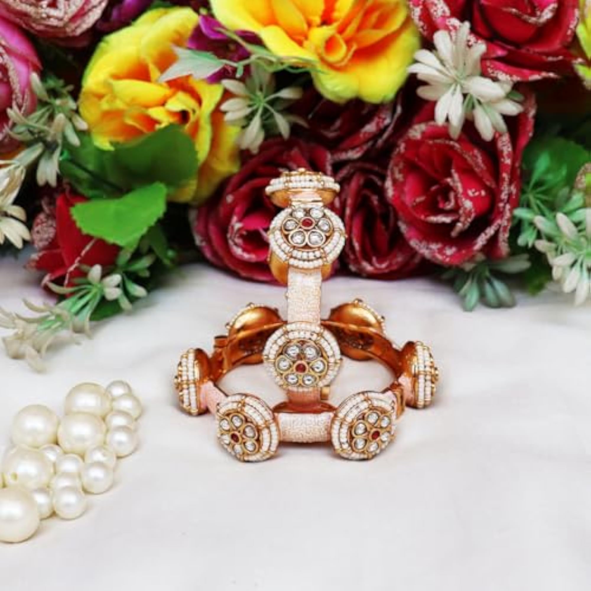 Rajwadi Metal Kada with Beautiful Kundan Design