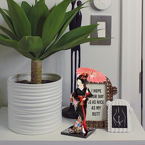 STOBOK Geisha Doll, 28.5x12.5cm Japanese Style Figurine, Pink Silk Fabric, Home Office Decor