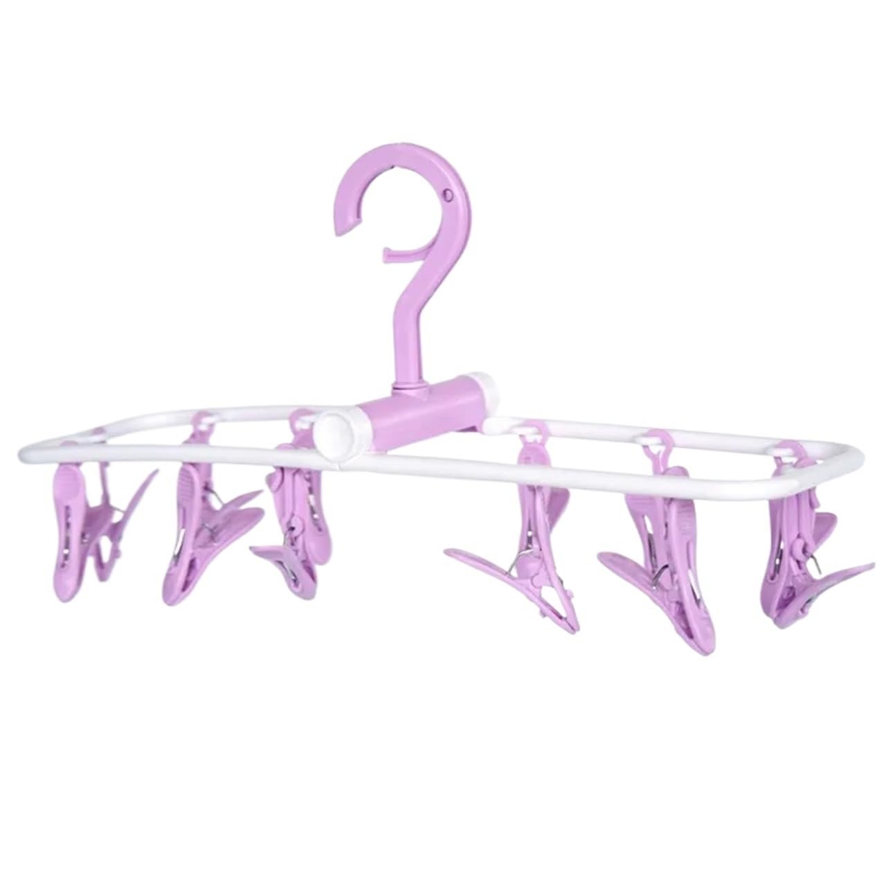 Ilumos 3PC Folding Sock Clip Hanger Set - Portable Drying Rack For Socks, Underwear, And Jackets(Pink)