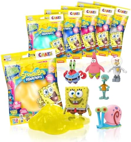 Magic Slime Bag Sponge BOB 6er Pack | Schleim Kinder im Beutel 75ml Slime Set mit Spongebob Schwammkopf Überraschung, geruchsneutral, rückstandsfrei