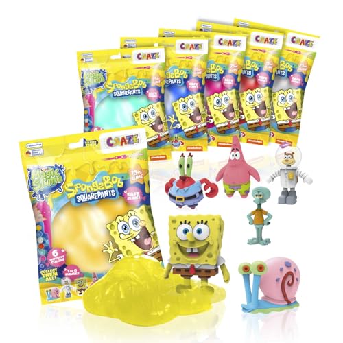 Craze Magic Slime Bag Sponge Bob - Juego de 6 babas para niños en Bolsa de 75 ml con Bob Esponja Sorpresa, Inodoro, sin residuos