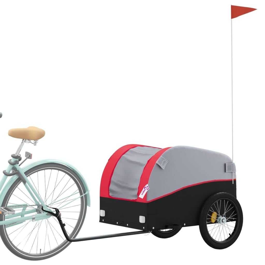 Remolque para bicicleta de hierro negro y rojo de 45 kg, remolque de carga para bicicletas, remolque grande para carga de bicicletas, carrito de almacenamiento de carga para bicicletas, portaequipaj