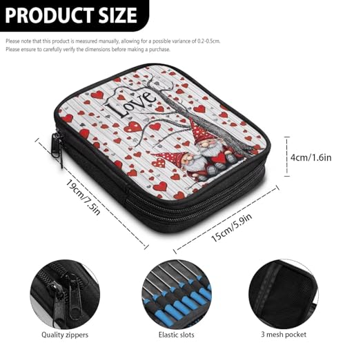 Image of Vanideaoty Love Heart Crochet Hook Case Portable Gnome Crochet Hook Organizer with Web Pockets for Knitting Needles Crochet Supplies Valentine's Day Gifts Holiday