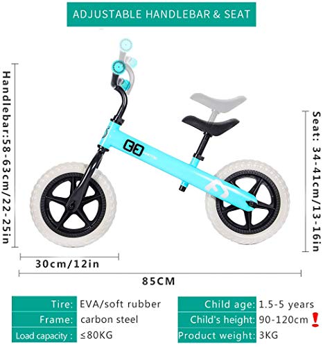 HAPTOO Laufrad ab 1-5 Jahre aus Stahl, Lenker-und Sattelhöhenverstellbar, 10+ Farben Laufräder für Jungen und Mädchen 2-5 Jahre / 90-120 cm, 12 Zoll - 2
