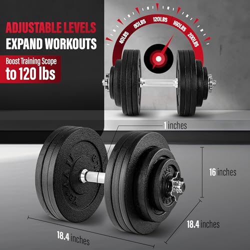 Image of Yes4All Old School Adjustable Dumbbell Set with Weight Plates, Star Lock Collars /Connector, 40lbs to 200lbs Adjustable Weight Plates Set