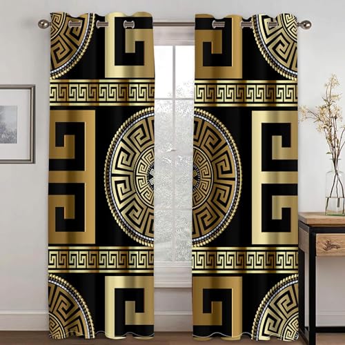 MELABE griechische Geometrie Vorhang Wärmeisolierend 2Er Set, schwarzes...
