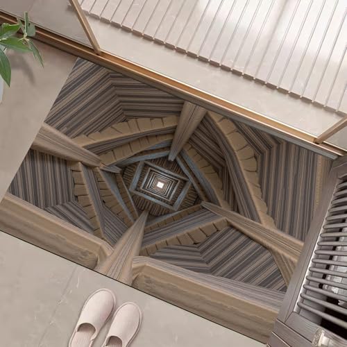 Iron Chimney Door Mats Indoor 45 X 75 Cm, Machine Washable Inside Door Mat, 3D Visual Art Soft Doormats, Absorbent Entrance Rug, Anti-Slip Floor Mats for Front Rear Doors (Light Brown)