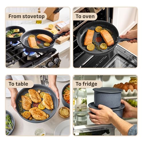 T-fal Ingenio Essentials Cookware Set with Detachable/Removable Handle 11 Piece, Granite Titanium Non Stick, Oven Broiler Safe 500F, Stackable, Pots and Pans Set, Frying Pans, Dishwasher Safe, Gray - Image 7