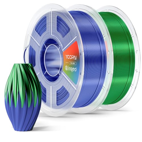YOOPAI Silk PLA Filament 1.75mm, Chrome-Like Glossy Shine, Ultra-Smooth Silk Finish, Upgraded Stability Formula, Easy Printing 3D Printer Filament, 2kg Spool (4.4lbs), Blue+ Green
