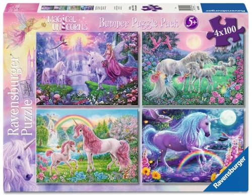 Ravensburger Kinderpuzzle 05654 - Magische Einhörner 4X 100 Teile Puzzle in Einer Box für Puzzle-Freunde und Einhorn-Fans ab 5 Jahren