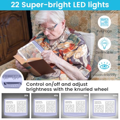 Image of Rechargeable 5X Magnifying Glass for Reading, Large Bright Full Page Magnifier with Light, Handheld LED Dimmable Lighted, Lightweight Book Magnifier for Reading Small Prints Seniors - Purple