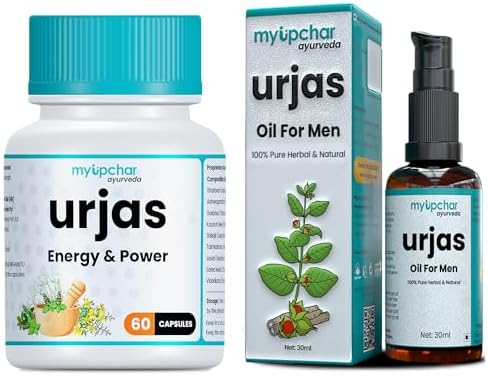 myUpchar Ayurveda Urjas Energy & Power Capsule + Urjas Massage Oil Combo | Enhance Stamina, Strength & Performance | 60 Veg Capsules + 30ml Oil…