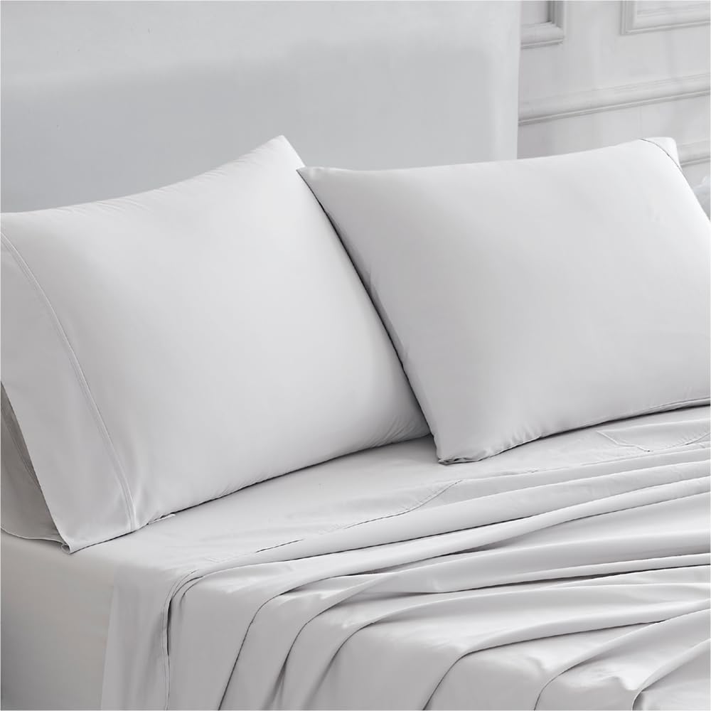 Linen Closet Luxury Cotton 400 Thread Count Ultimate Cotton Percale Standard Pillowcases, Set of 2, Light Gray