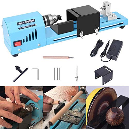 lesgos Mini Motorized Lathe Machine, 12-24V DC 150W Lathe Beads Polisher Machine CNC
