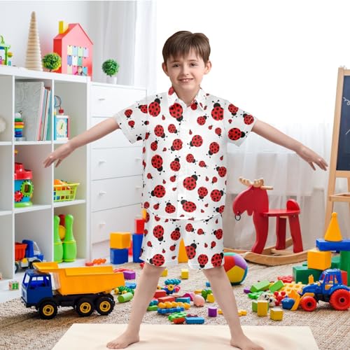 Image of visesunny Funny Boy's 2 Pieces Shirt and Short Set Casual Shirts Short Sleeve Beach Shorts Summer Outfits for 3-10 Years Kids