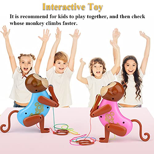 Image of Rope-Climbing Monkey Toy - Interactive Pull and Climb Monkey with Funny Sound Effect for Kids (Pink)