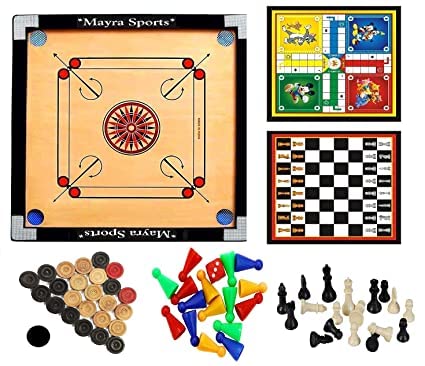 NIkjon Combo Wooden S20_Size Carrom Board 3 in 1 Game (Carrom with Ludo, Chess) at Rs. 740