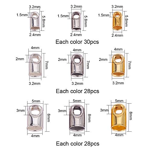 Ph Pandahall 258Pcs 3 Sizes Brass Cord Ends Caps Bead Loop Barrel Clasp Crimp Beads For Necklace Bracelet Making(Gold, Gunmetal, Silver) #TOP1
