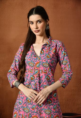 Image of Amazon Brand - Tavasya Women Ethnic Motifs Printed 3 /4th Sleeve Kurta | Straight Fit Shirt Collar Salwar | Everyday Ethnic Wear