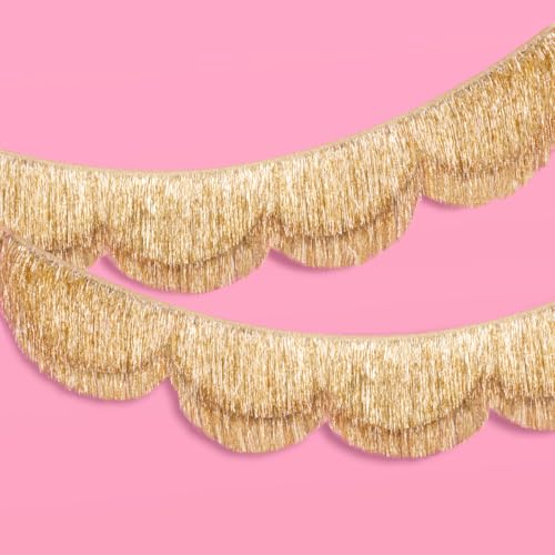 Image of xo, Fetti Gold Scalloped Layered Fringe Banner - 5 Ft. | Bachelorette Party Decorations, Birthday Party Decor, HBD Decor, Photo Booth Banner Backdrop