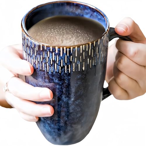 tywgb Tazza da caffè Blu in Ceramica retrò Europea da 600 Ml Tazza da caffè con Impugnatura per Ufficio di Grande capacità Tazze E Tazze da Ufficio Regali-Dark_Blue_600Ml