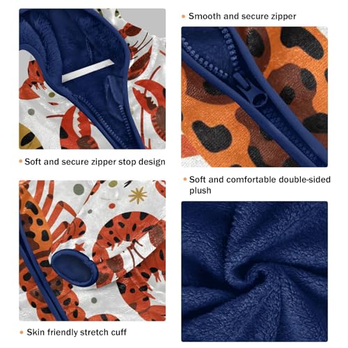 Lobster Pattern Print with Sea Toddler Fleece Jacket Girl Boys Hooded Fleece Jacket Coat Warm Outwear Zip-up 3-10T3