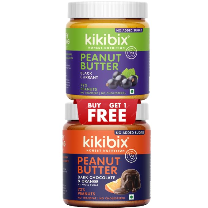 Kikibix | Dark Chocolate and Black Currant Combo Peanut Butter | No Added Sugar | Omega 3 Fatty Acids | Vegan | No Transfat | High Protein | No Added Oil or Emulsifiers | 340 gm x Pack of 2