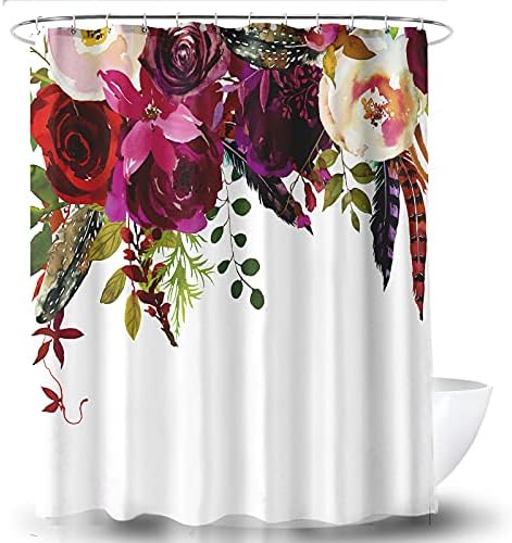 AO BLARE Floral Shower Curtain, Colorful Vintage Exotic Summer Flowers Botanical Polyester Fabric Shower Curtain with Hooks 72X72 Inches