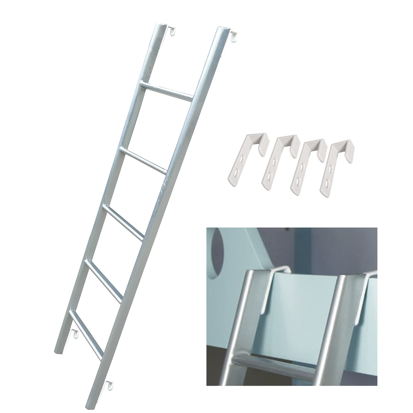Escalera de litera de plata para cunas altas, remolque de viaje y desván de casa