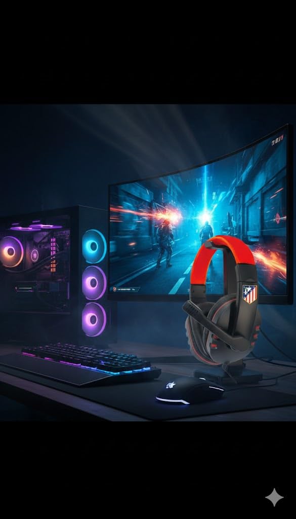 Auriculares Gaming Oficiales del Atlético de Madrid con Micrófono Ajustable y Sonido Envolvente