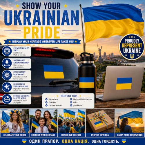 Image of Ukraine Flag Vinyl Flag Stickers, Car Decals, Waterproof Indoor Outdoor, Laptop Stickers, Car Bumper, Ukrainian Flag, 5 x 3 Inches, Set of 3