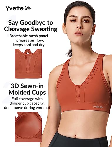 Image of Yvette Women High Impact Sports Bras Criss Cross Back Sexy Running Bra for Plus Size, Orange Red, XL(AC)