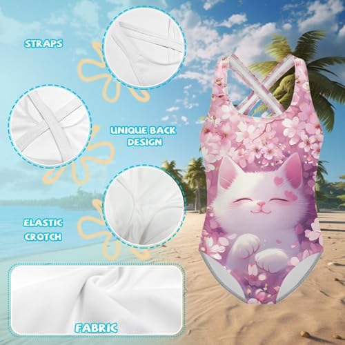 Image of WELLFLYHOM Girls Swimsuit 5-14 Cross Back Swimwear Full Coverage One Piece Bathing Suit Sleeveless Beachwear