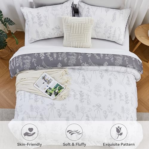 Edredón cama 150 reversible Qucover blanco gris de invierno con fundas de almohada 6