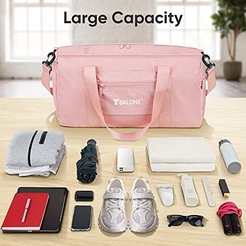 Baleine Gym Bag For Women And Men, Small Duffel Bag For Sports, Gyms And Weekend Getaway, Waterproof Dufflebag With Shoe And Wet Clothes Compartments, Lightweight Carryon Gymbag (Pink) #TOP4