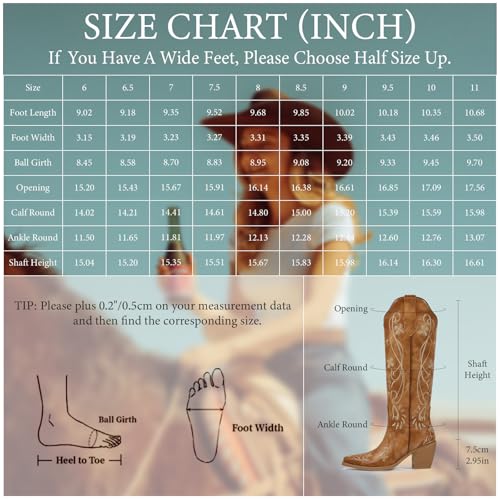Image of wetkiss Knee High Cowboy Boots for Women, Stable and Comfortable | Western Style,Cowgirl Boots,Versatile,Pull On,Various Occasions,Non-slip Sole,Bohemian Rural Style