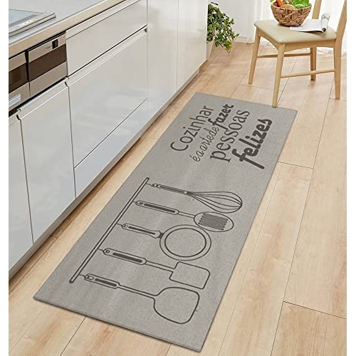 Tapete Passadeira Antiderrapante Areia Felizes Chumbo 45x140cm