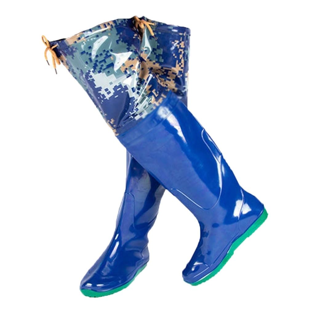 IBOWZ Waders Pesca Hip Waders Blue Camouflage Hip Wader - 60 cm, Stivali da Uomo e da Donna con Ginocchiere e Fianchi Impermeabili e Antiscivolo